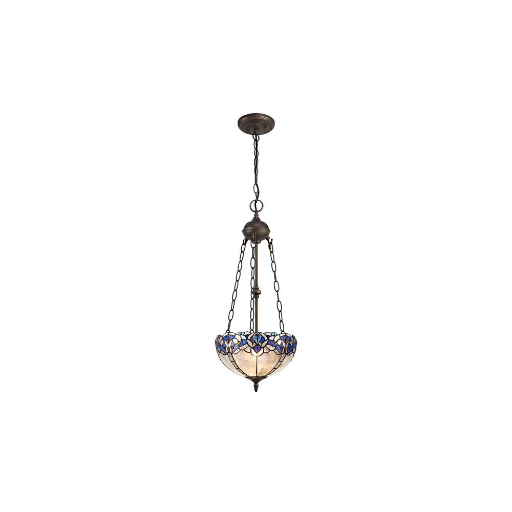 Luxuria Axis 2 Light Uplighter Pendant E27 With 30cm Tiffany Shade Blue/Clear Crystal/Aged Antique Brass