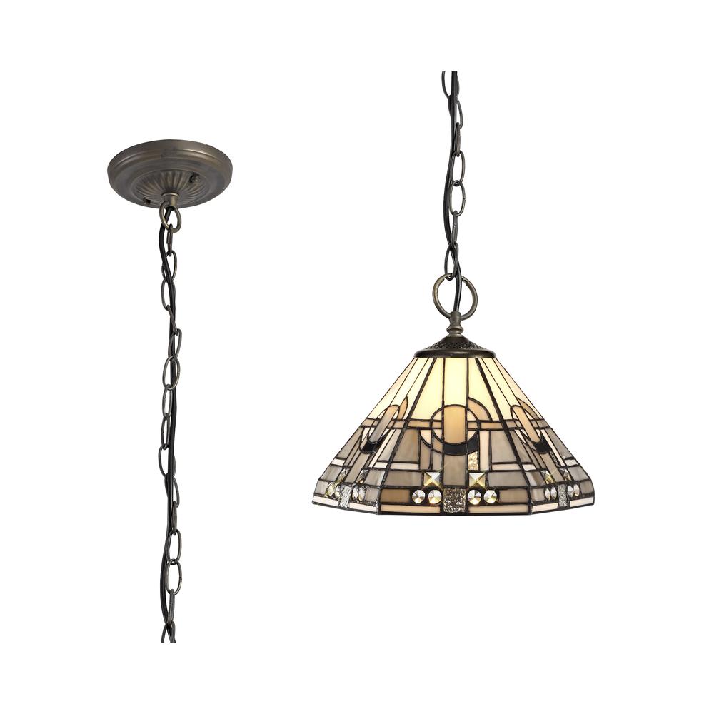 Luxuria Equinox 3 Light Downlighter Pendant E27 With 30cm Tiffany Shade White/Grey/Black/Clear Crystal/Aged Antique Brass