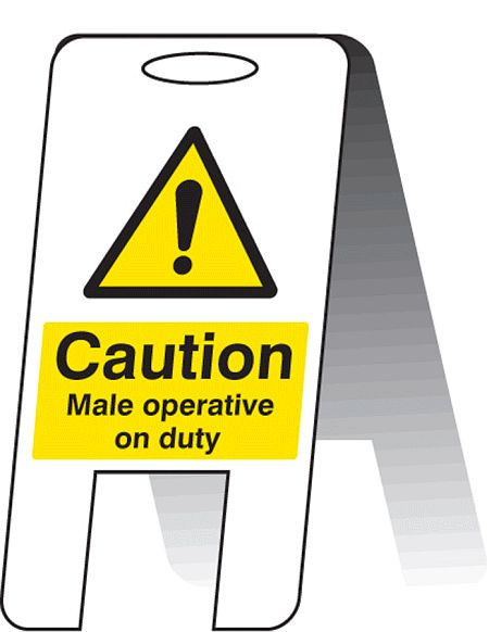 Caution male operative on duty (self standing folding sign)