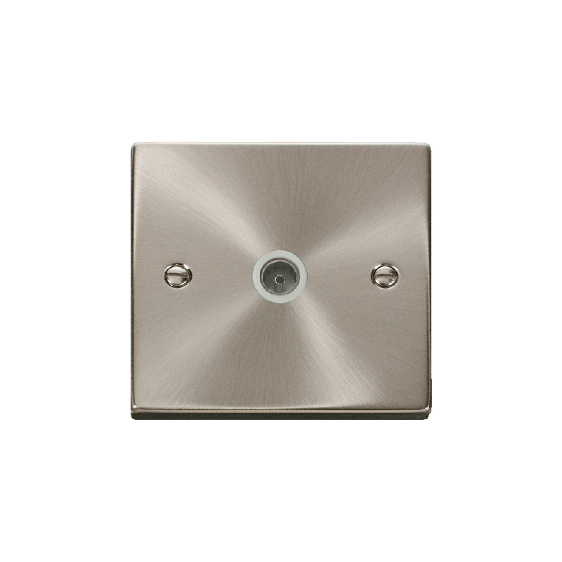 Click Deco Single Non-Isolated Coaxial Socket Outlet Satin Chrome Insert White