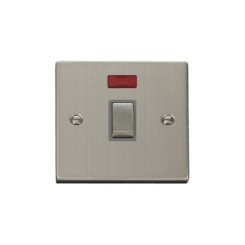 Click Deco 20A 1 Gang DP 'Ingot' Switch with Neon Stainless Steel Insert Grey