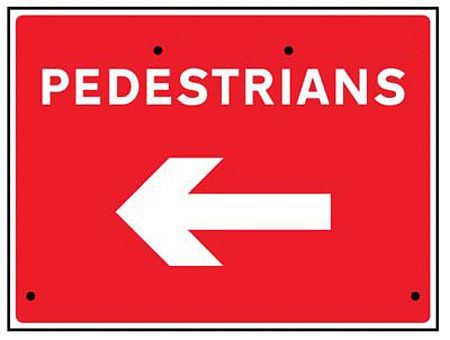 Pedestrians arrow left, 600x450mm Re-Flex Sign (3mm reflective polypropylene)