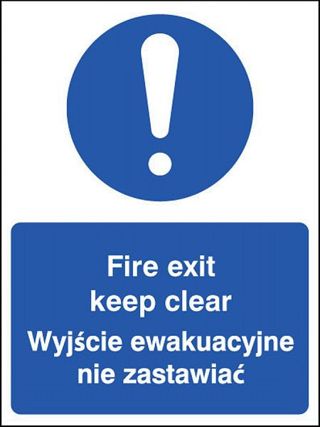 Fire exit keep clear (English/polish)