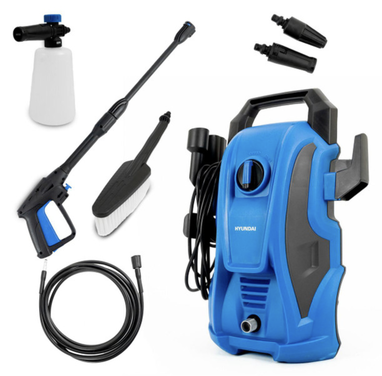 Hyundai 135Bar / 1740psi Electric Pressure Washer, 7.1L/min, 1600W Powerful Motor with Hose & Attachments 