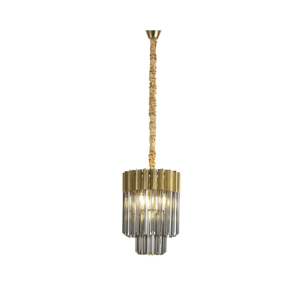 Luxuria Osiris 30cm Pendant Round 4 Light E14 Brass / Smoke Sculpted Glass