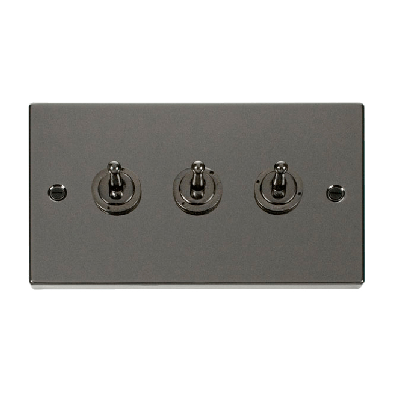 Click Deco 3 Gang 2 Way 10AX Toggle Switch Black Nickel