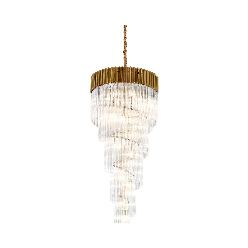 Luxuria Osiris 70cm Pendant Round 5 Layer Spiral 23 Light E14 Brass/Clear Sculpted Glass