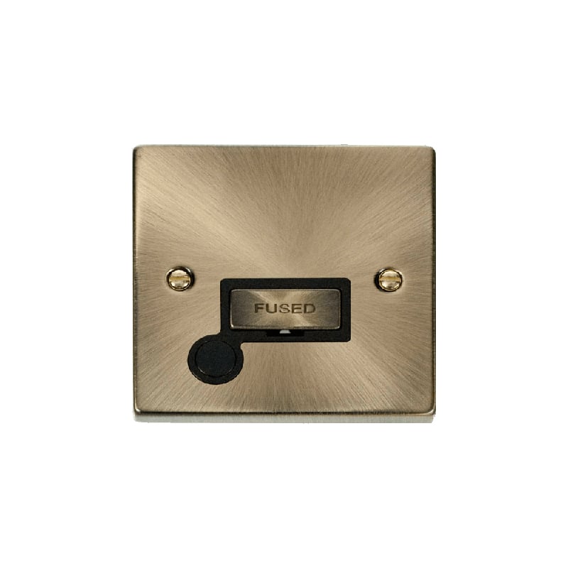 Click Deco 13A Fused 'Ingot' Connection Unit With Flex Outlet Antique Brass Insert Black