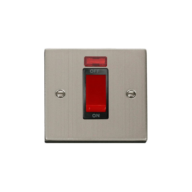 Click Deco 1 Gang 45A DP Switch with Neon Stainless Steel Insert Black