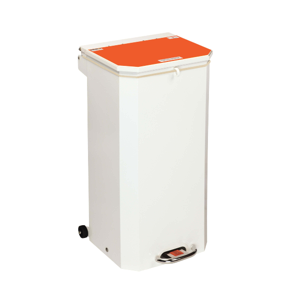 70 Litre Hospital Bin - Orange Lid - Waste Which May Be Treated' Label