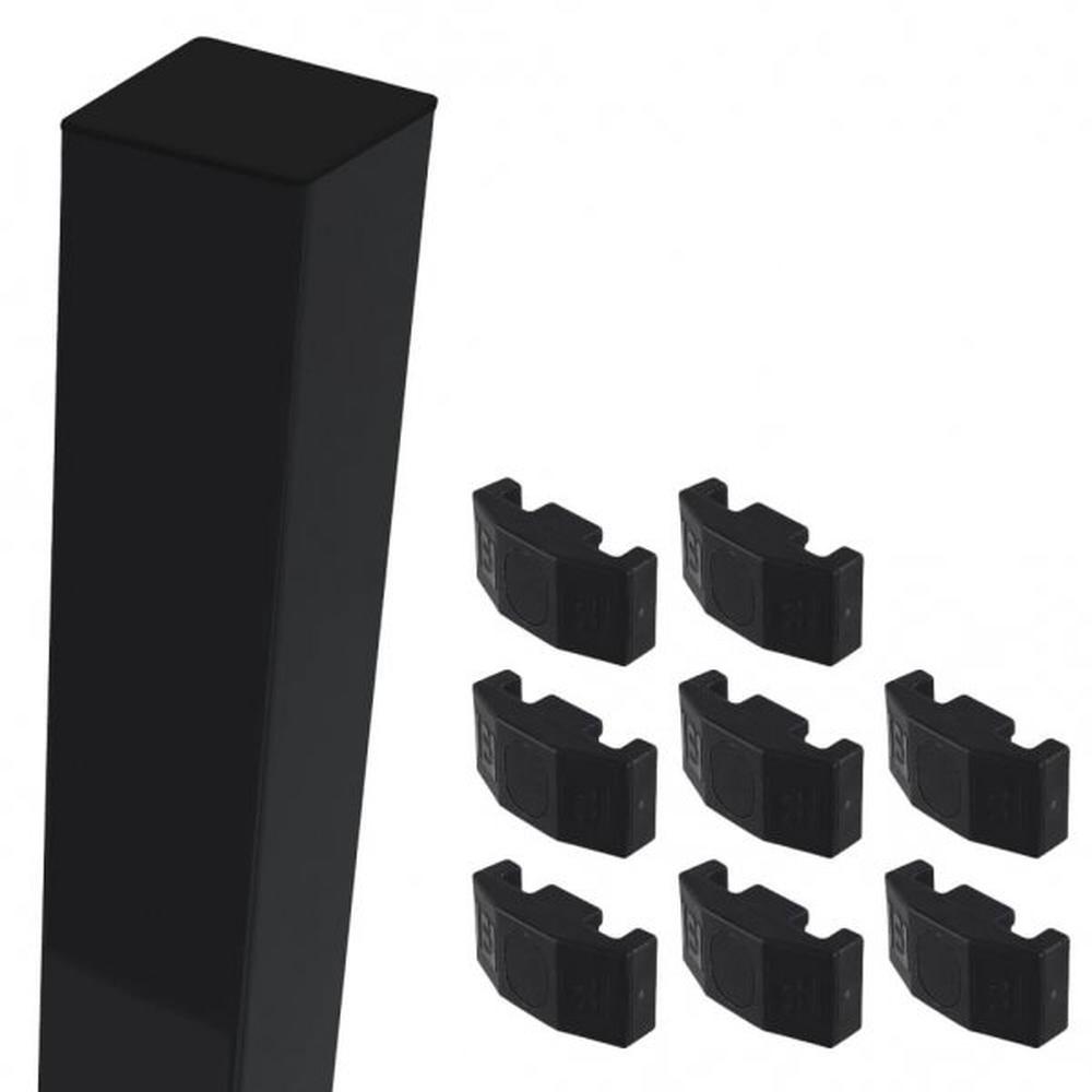 Black Corner Post For 1.2m High FenceWith Fixings (1.8m Overall Length)