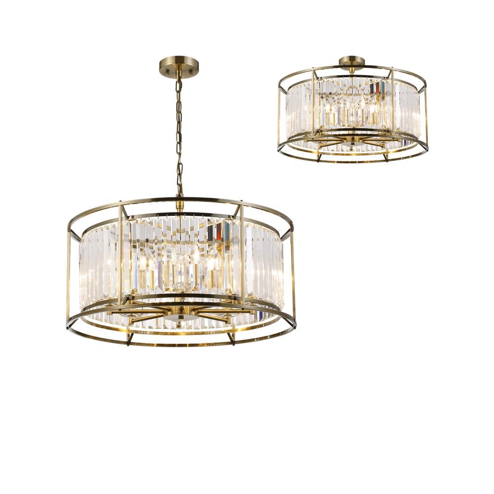 Luxuria Pantheon 65cm Pendant / Semi Ceiling Convertible 8xE14 Antique Brass / Clear