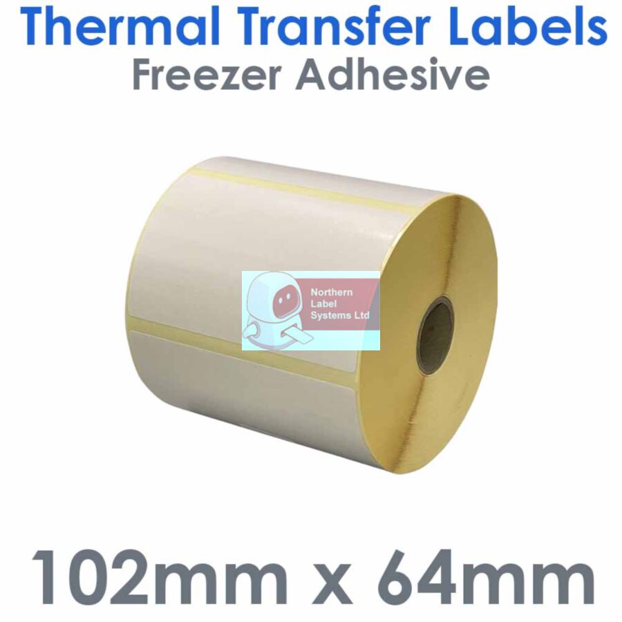 102064TTYFW1-1000, 102mm x 64mm, Freezer Adhesive, Thermal Transfer Labels, 1,000 per roll, FOR SMALL DESKTOP LABEL PRINTERS