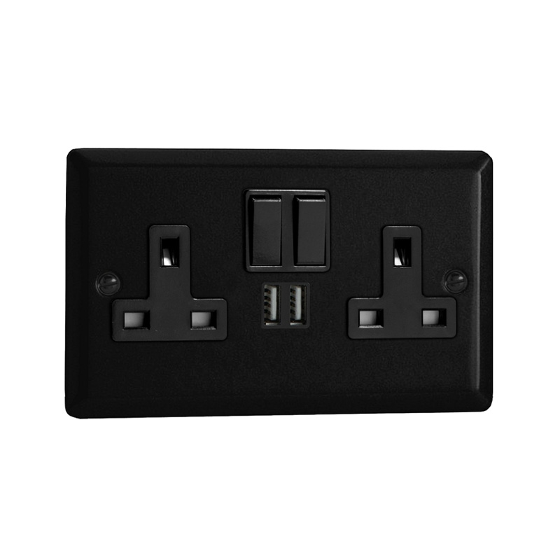 Varilight Urban 2G 13A SP Switched Socket with USB Charging Ports Matt Black (Standard Plate)