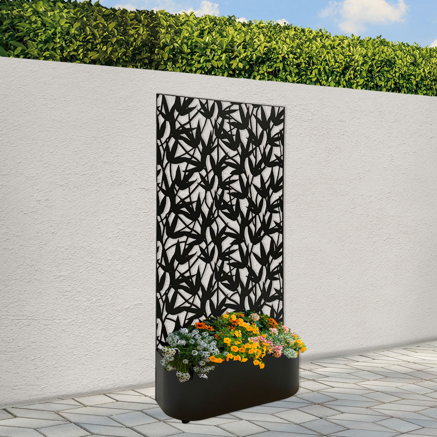 'Bamboo' Garden Screen with Rounded Front Planter  