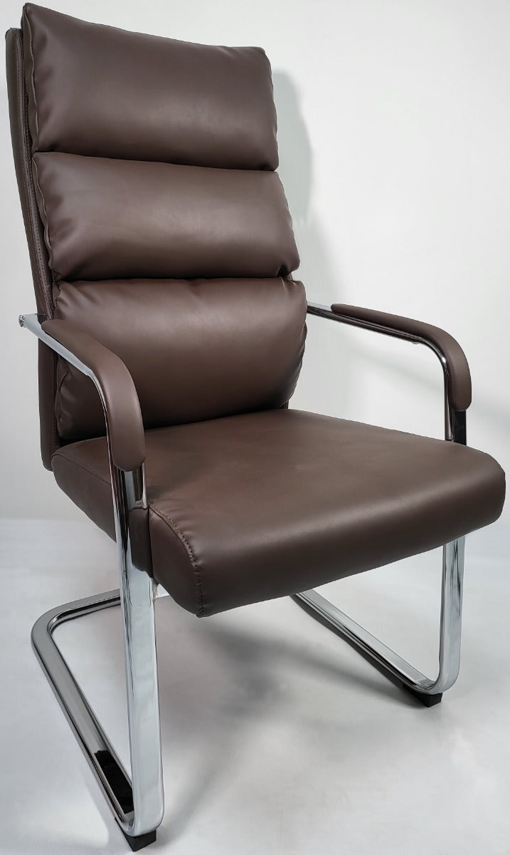 High Back Soft Pad Brown Leather Visitor Chair - HB-210C Huddersfield