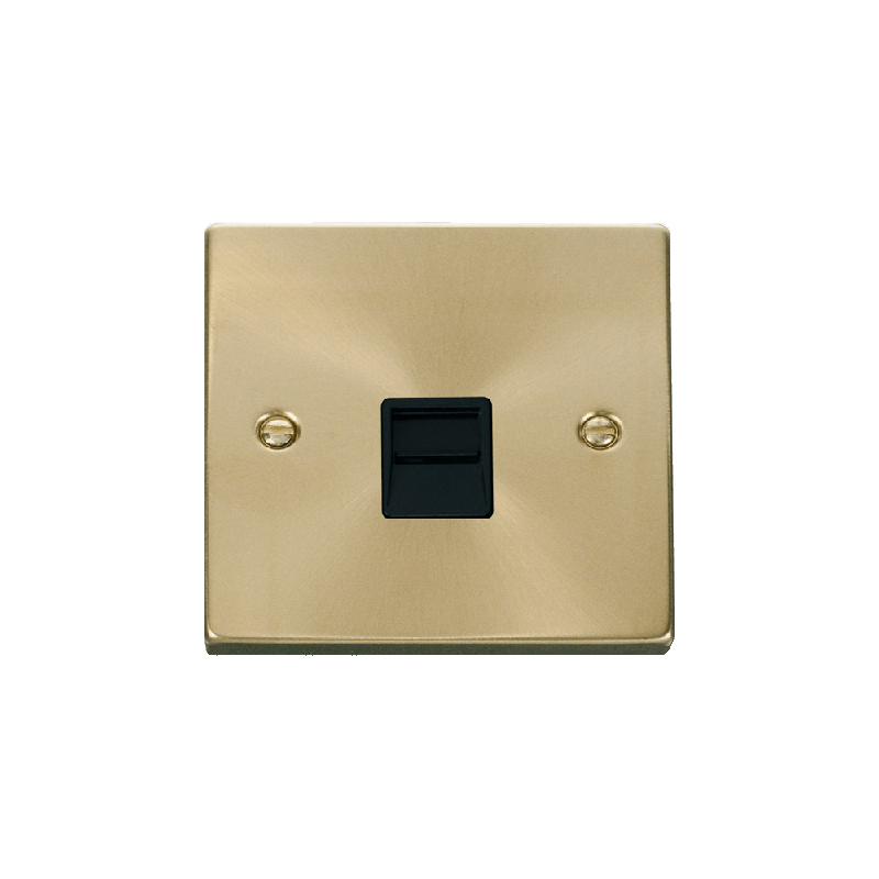 Click Deco Single Telephone Socket Outlet Secondary Satin Brass Insert Black