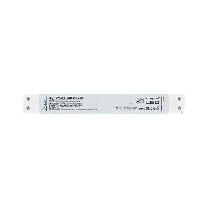 Integral Long & Slim Non Dimmable 12V DC IP20 LED Strip Driver 45W
