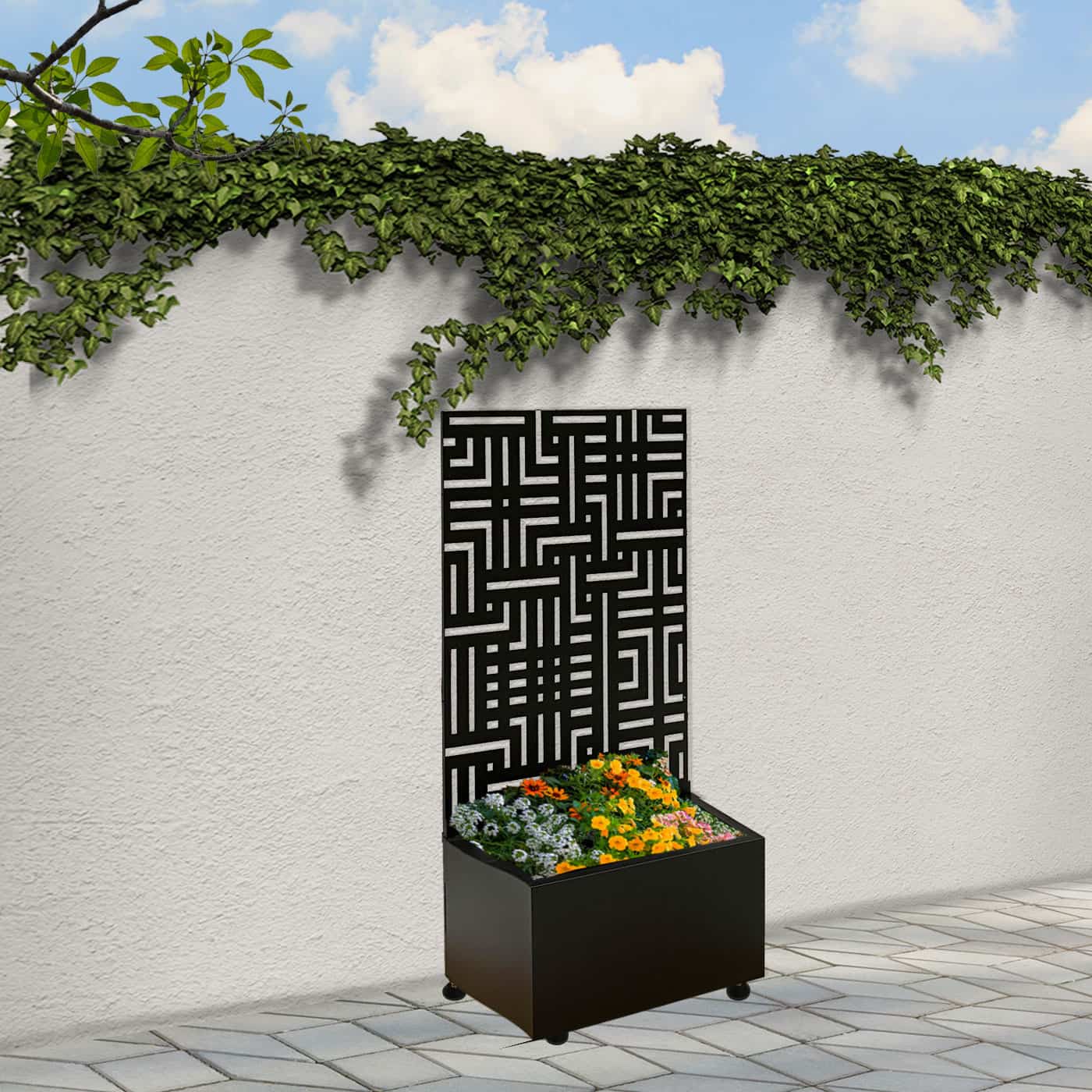 'Labyrinth' Garden Screen with Planter 