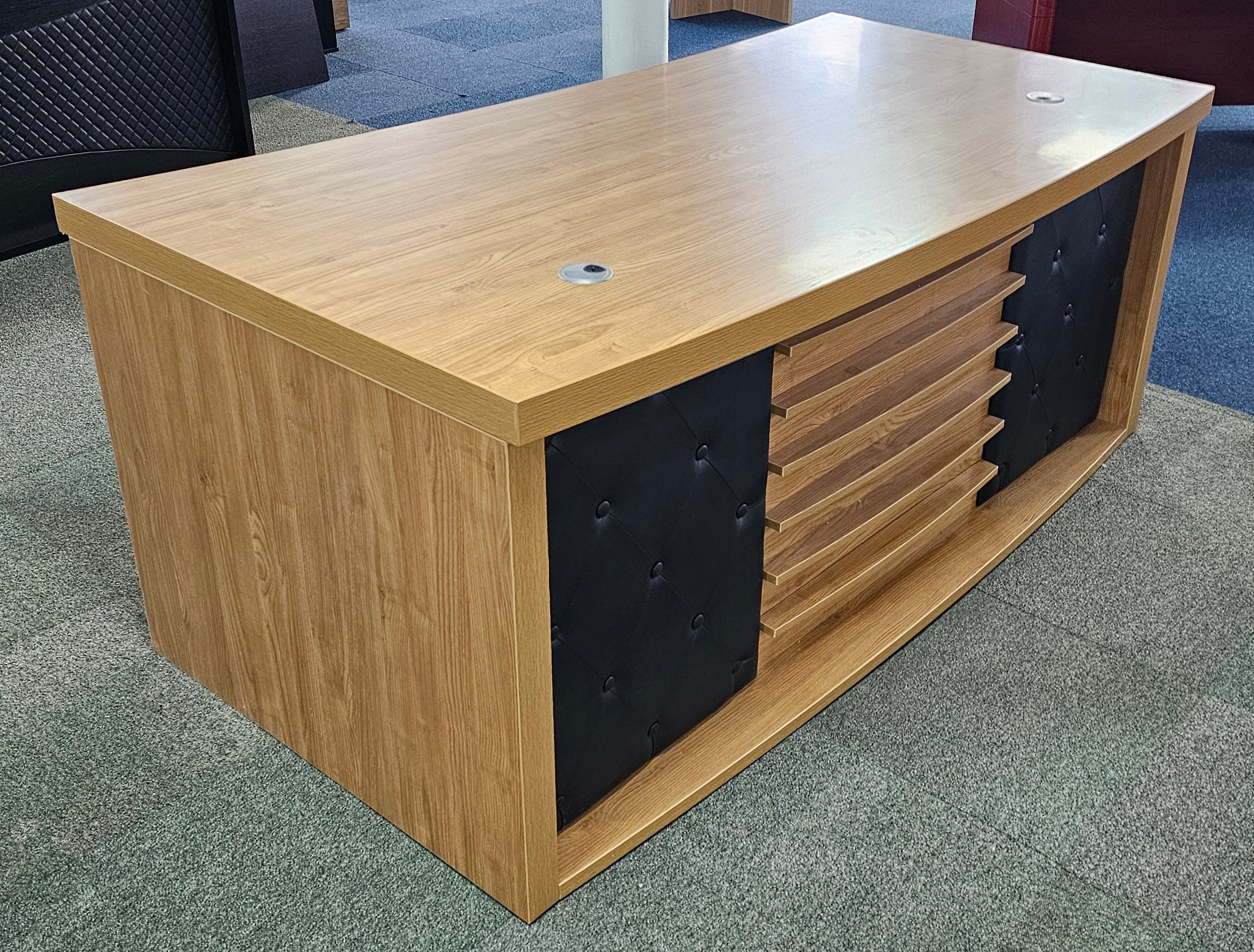 Specialising In EX SHOWROOM - Modern Oak Executive Office Desk with Chesterfield Modesty Panel DESK ONLY - 1800mm - 8692 UK