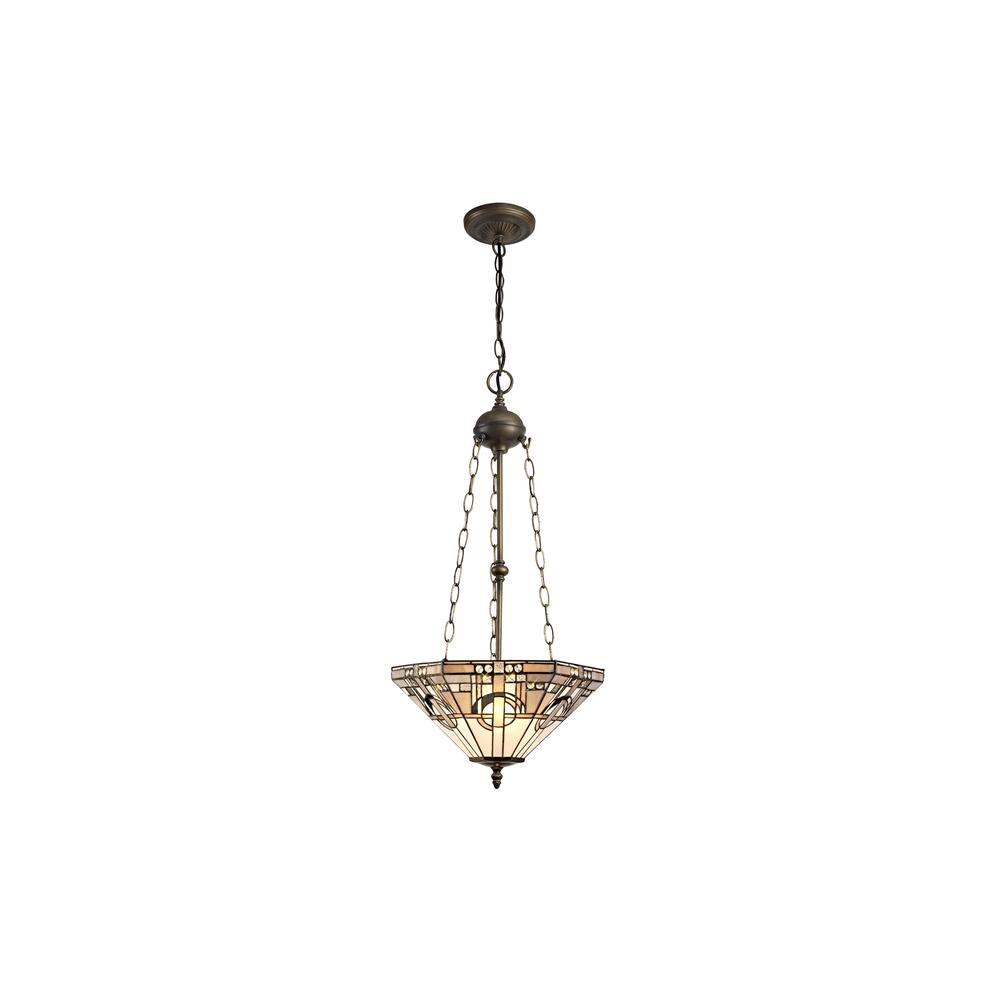 Luxuria Equinox 3 Light Uplighter Pendant E27 With 40cm Tiffany Shade White/Grey/Black/Clear Crystal/Aged Antique Brass