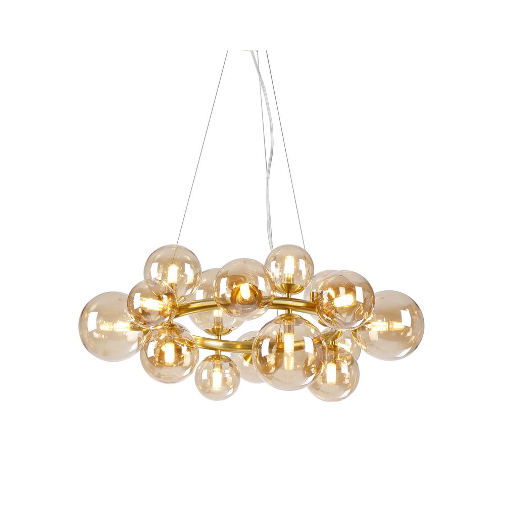 Luxuria Thorne 70cm Circular Pendant 16xG9 Satin Gold Amber Plated Glass