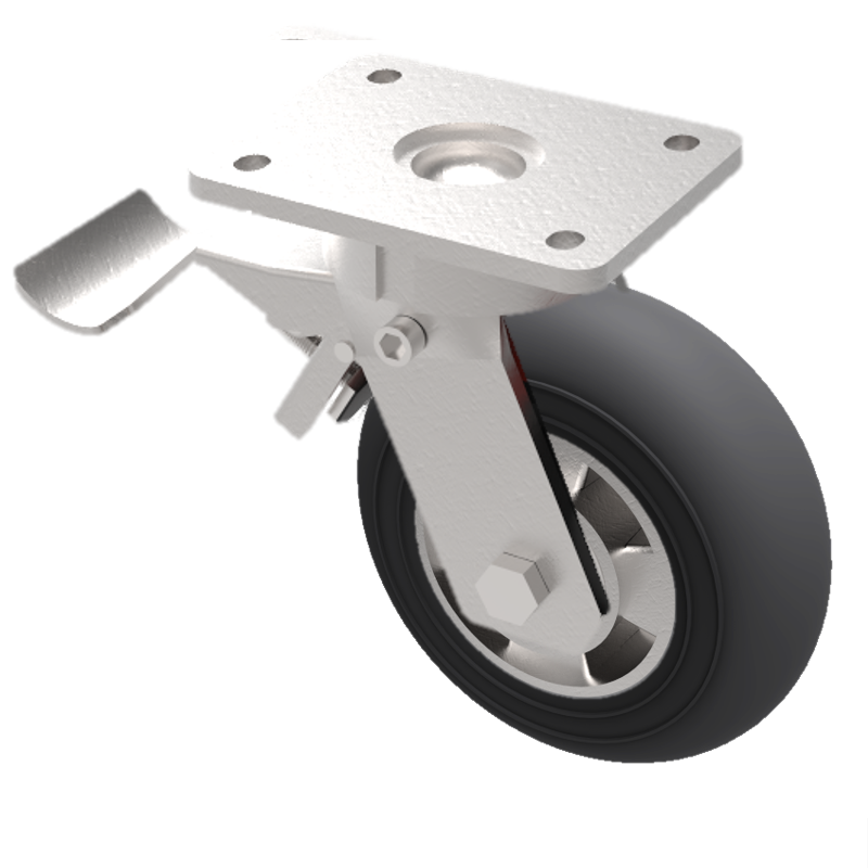 Ergonomic High Elastic Rubber on Aluminium Plate Swivel Braked Castor 125mm 200kg Load