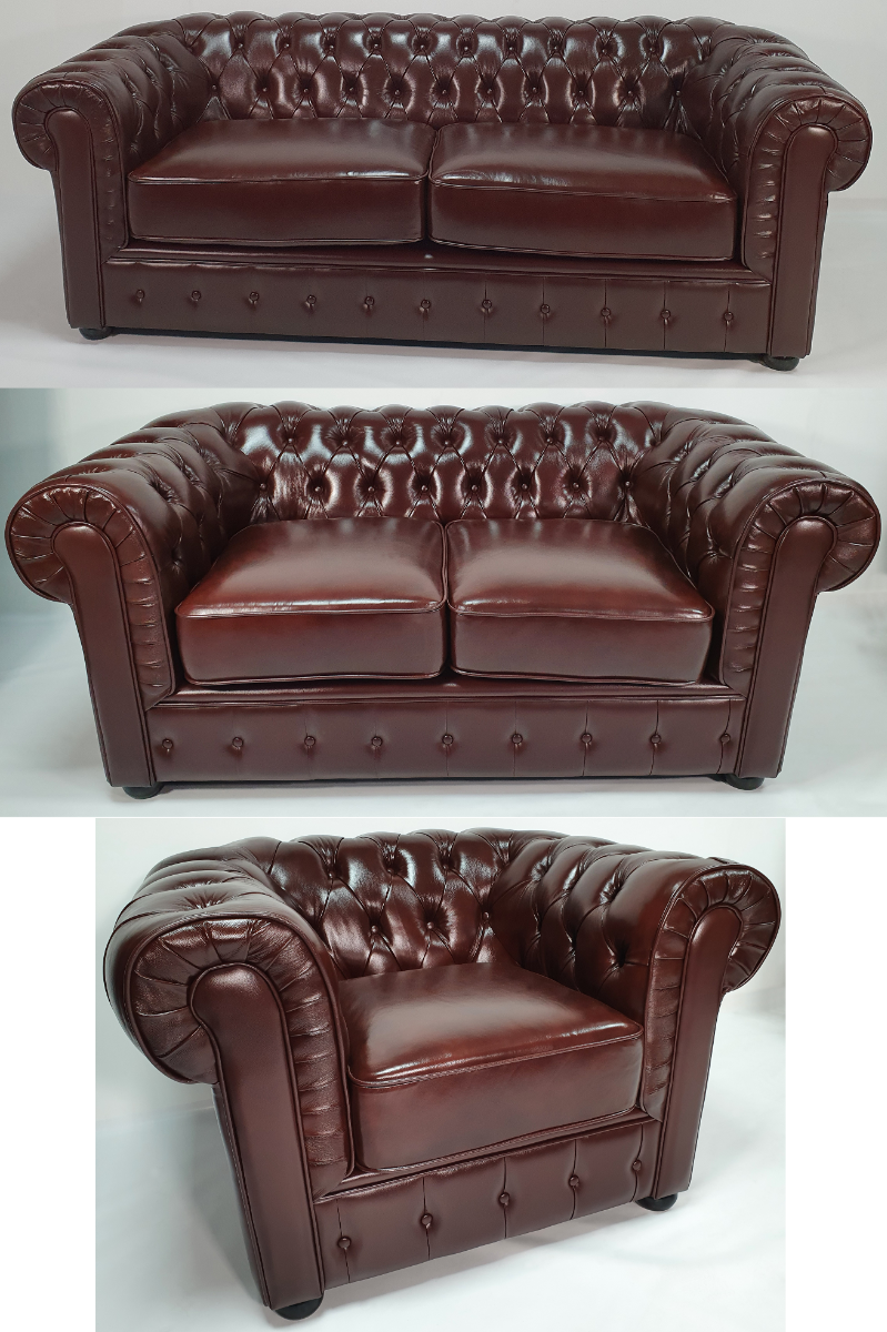 Chesterfield Antique Brown Genuine Leather Sofa Set - S073 Huddersfield