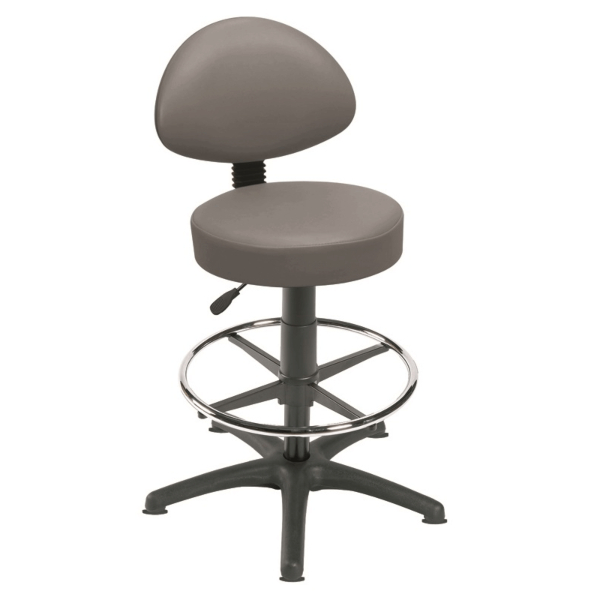 Gas Lift Examination Stool with Back Rest, Glides and Foot Ring - Grey