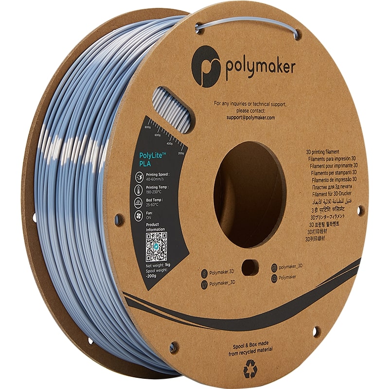 PolyMaker PolyLite PLA 1.75mm Silk Silver 3D printer filament Sample