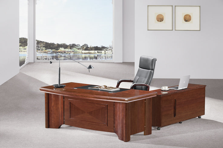 Walnut Executive Curvy Office Desk with Pedestal and Return - DSK-70202U Huddersfield