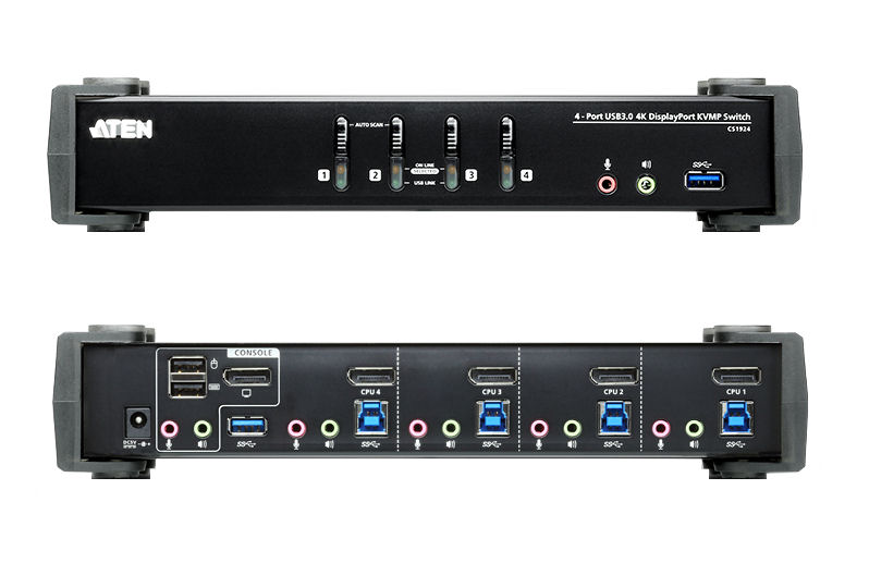 CS1924 - Aten - 4 Port, USB 3.0, 4K KVM, DisplayPort (DP), KVM-P Switch, 4K &#64; 60 Hz