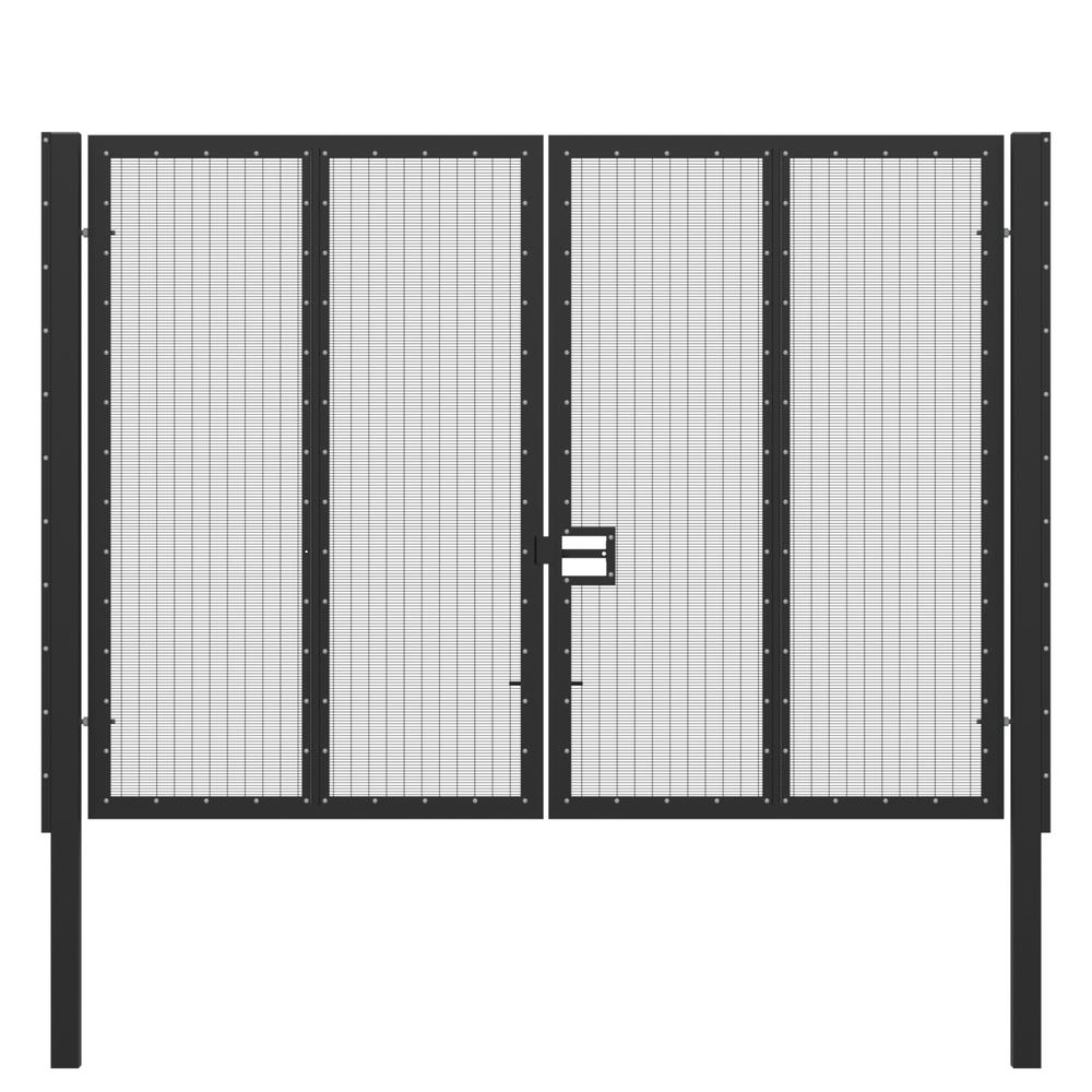 358 Wire Double Leaf Gate H 3.0 x 4mBlack Powder Coated Finish, Concrete-In