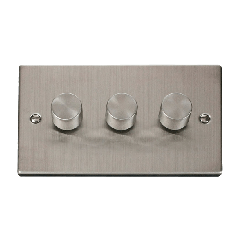 Click Deco 3 Gang 2 Way 100W LED Dimmer Switch Stainless Steel