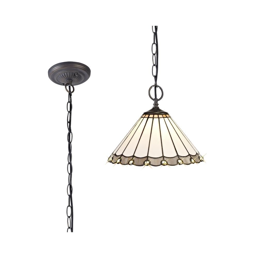 Luxuria Sleek 2 Light Downlighter Pendant E27 With 30cm Tiffany Shade Grey/Cream/Crystal/Aged Antique Brass