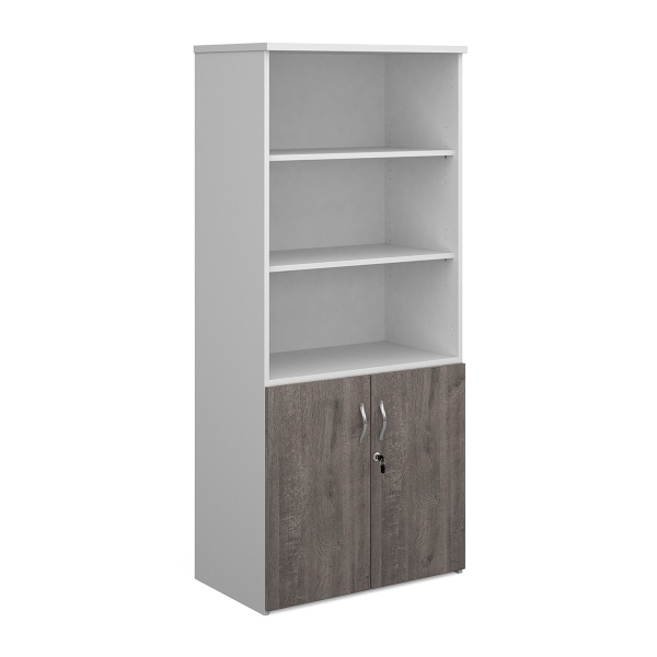 Duo Combination Unit with Open Top 4 Shelves - Grey Oak and White