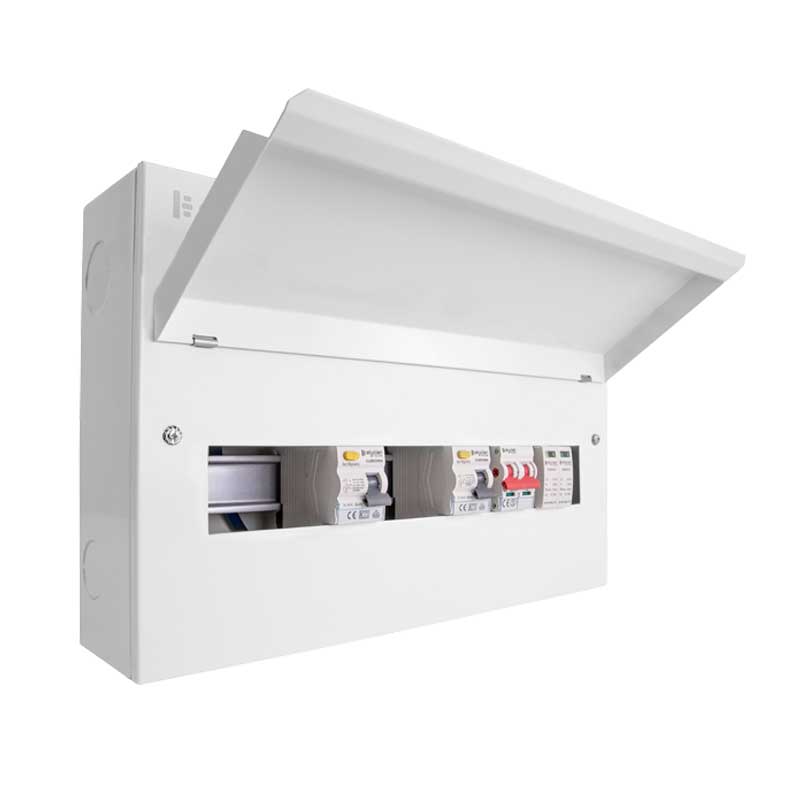 Click Elucian 18 Way Metal Consumer Unit with 100A Mains Switch + 2 x 80A 30mA RCD + 2 Pole SPD (10 Useable Ways)