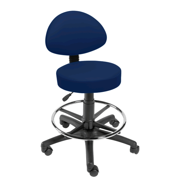 Gas Lift Examination Stool with Back Rest and Foot Ring - Navy