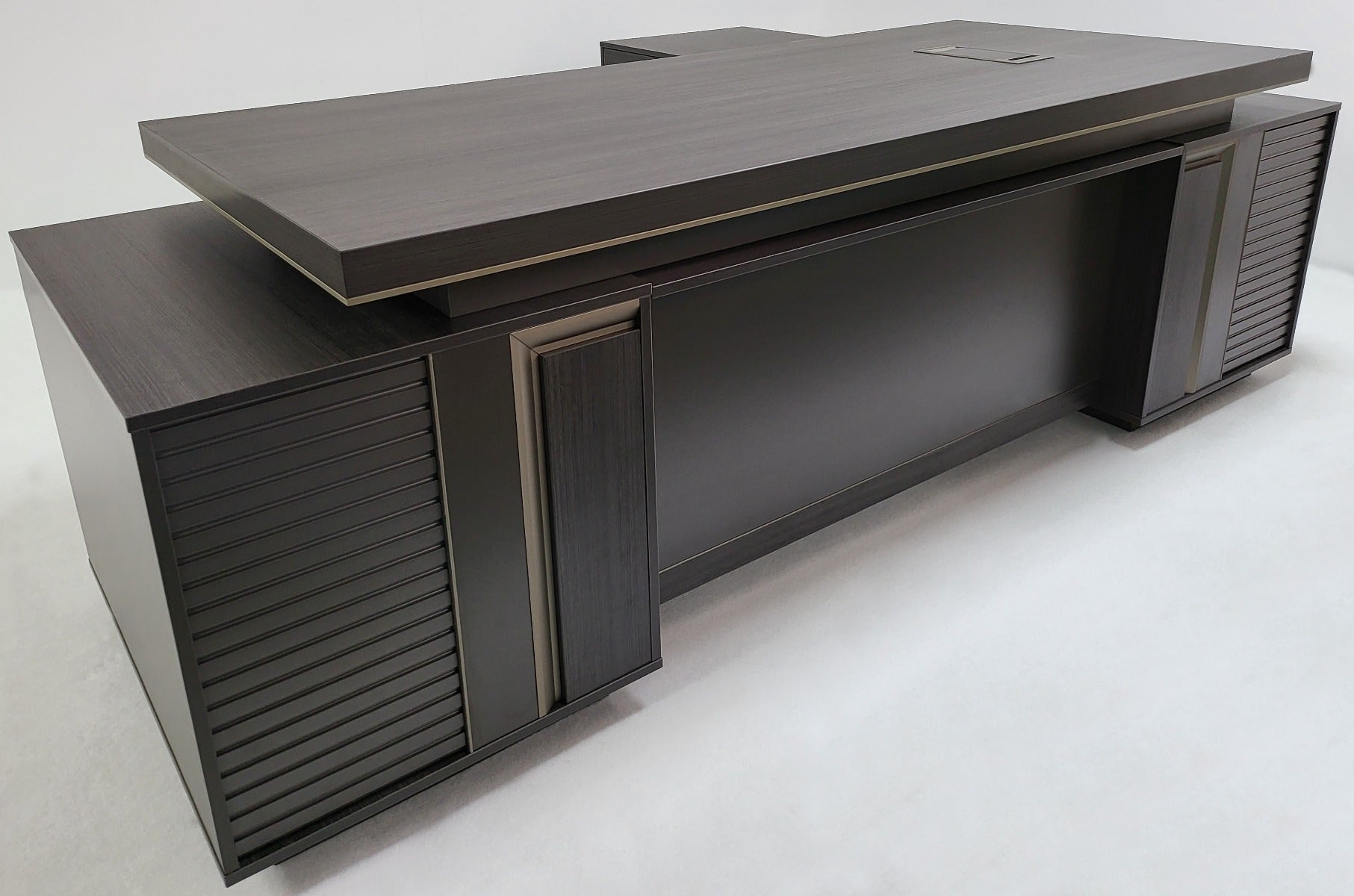 Large Modern Grey Oak Corner Executive Office Desk with Built in Storage - 2400mm - BWJ-HD0224 UK