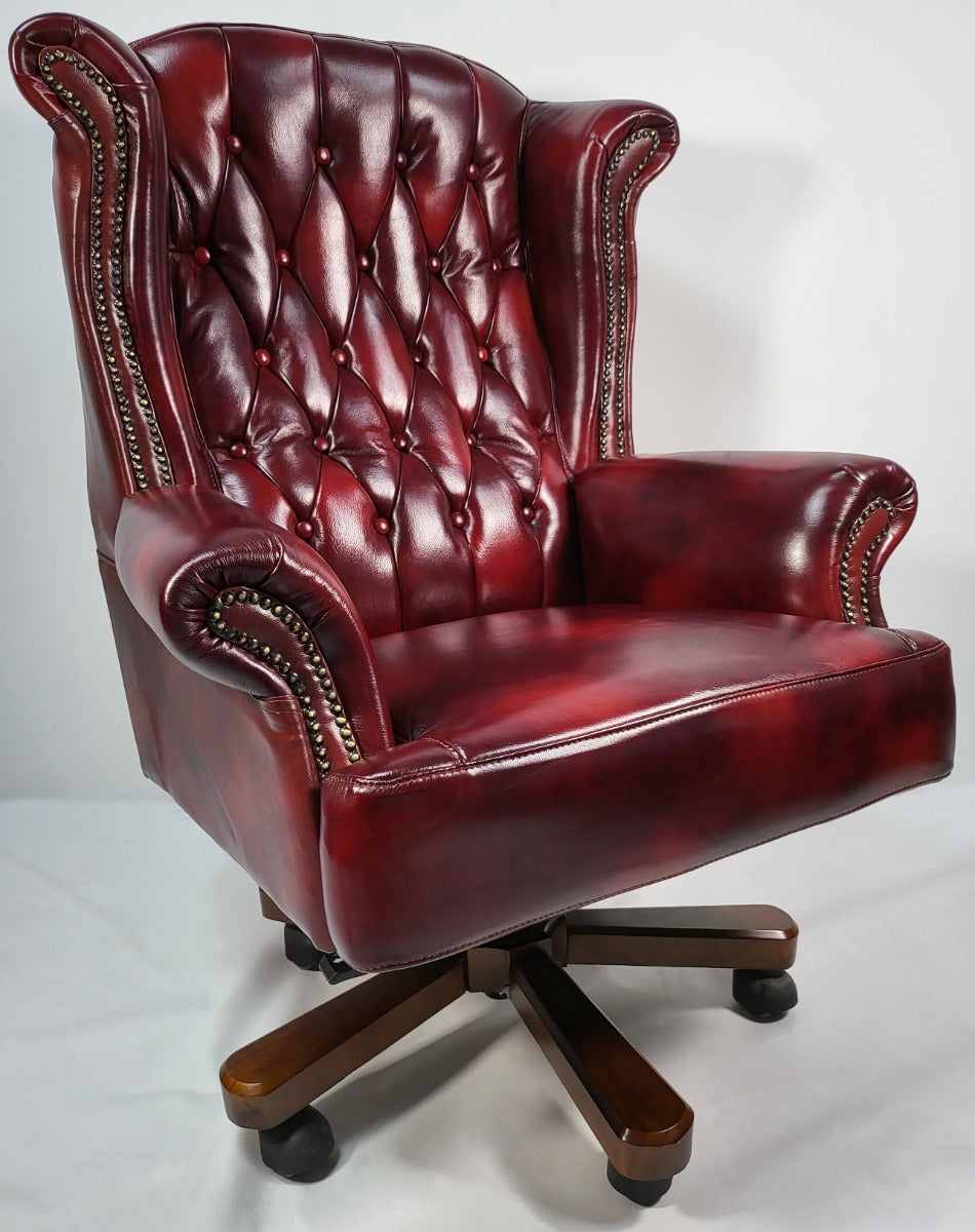 Genuine Burgundy Leather Chesterfield Traditional Office Chair - 9927 Huddersfield