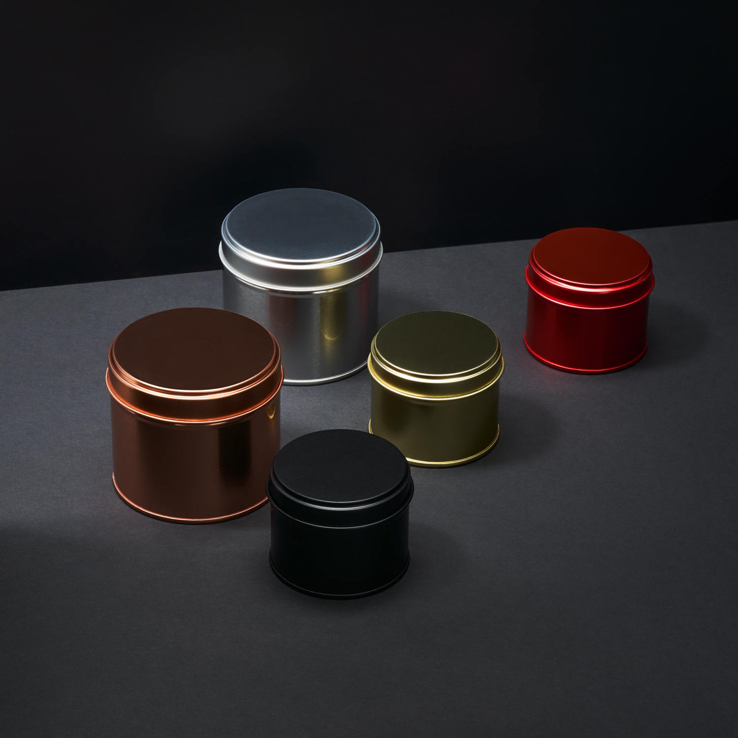 Round Welded Side Seam Tin in Red, Gold, Silver, Rose Gold Or Black