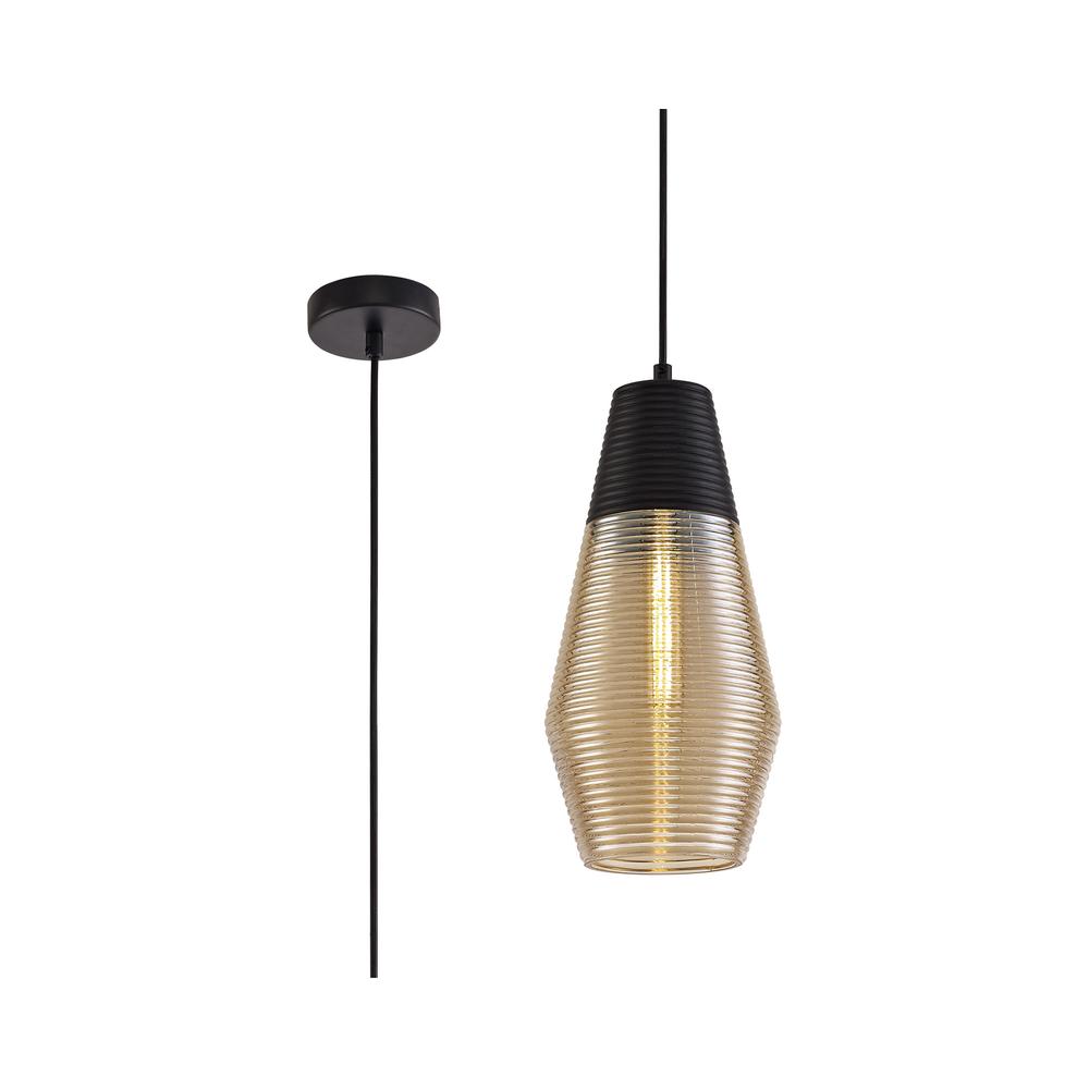 Luxuria Shimmera 16cm Single Cone Pendant Light E27 Black/Amber Glass