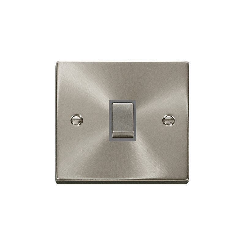 Click Deco 20A 1 Gang Double Pole 'Ingot' Switch Satin Chrome Insert Grey