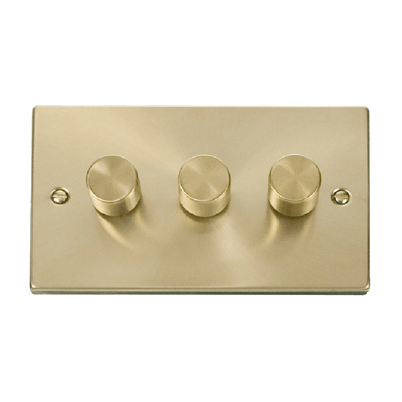 Click Deco 3 Gang 2 Way 400Va Leading Edge Dimmer Switch Satin Brass