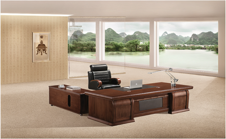 Providers Of Large Executive Office Desk with Black Leather Detailing - with Pedestal and Return - 7H241K UK