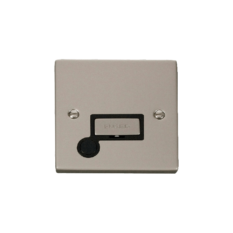 Click Deco 13A Fused 'Ingot' Connection Unit With Flex Outlet Pearl Nickel Insert Black