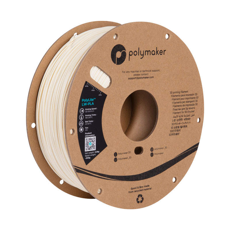 PolyMaker PolyLite LW-PLA 1.75mm White 3D printer filament 800gms
