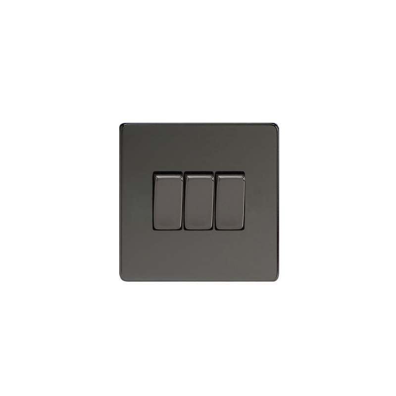Varilight Screw Less Flat Plate Switch 3G Iridium Black