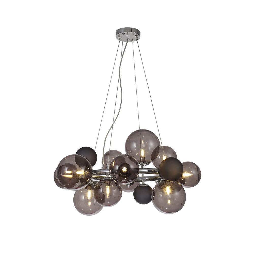 Luxuria Mateo 70cm Circular Pendant 12xG9 Polished Chrome Smoked/Black Glass