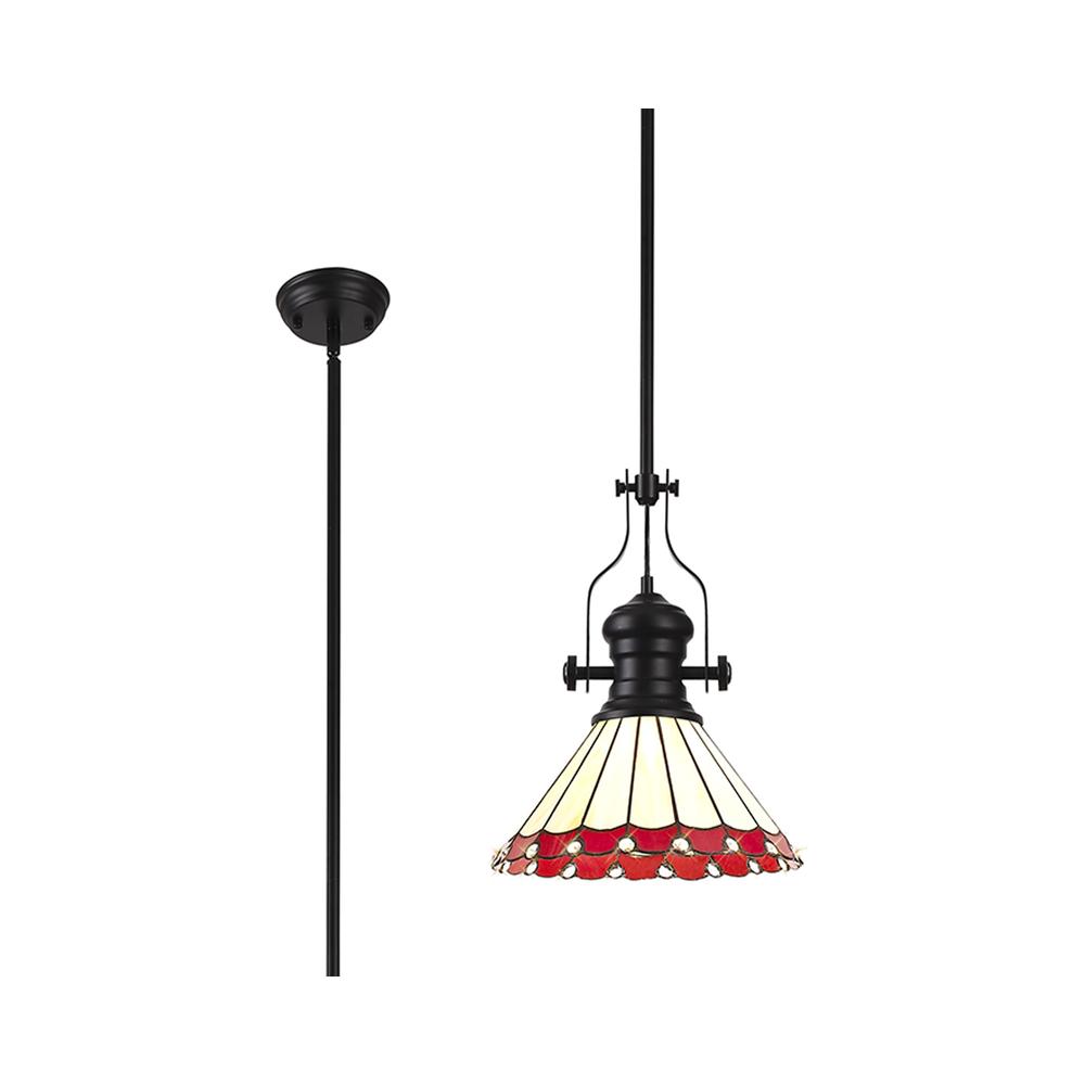 Luxuria Sleek Pendant Light E27 With 30cm Tiffany Shade Matt Black/Red/Cream/Crystal